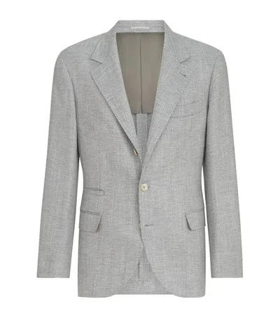 Brunello Cucinelli Wool-alpaca-silk Chevron Blazer In Gray