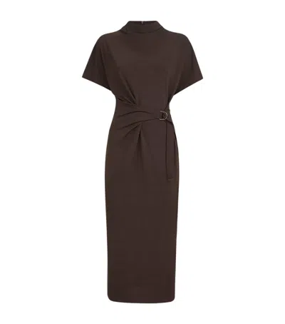 Brunello Cucinelli Wool-blend Belted Midi Dress In Brown