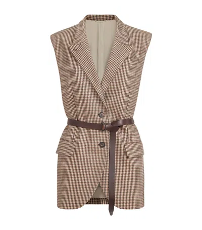 Brunello Cucinelli Wool-blend Houndstooth Sleeveless Blazer In Brown