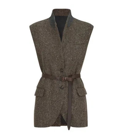 Brunello Cucinelli Wool-blend Sleeveless Blazer In Brown