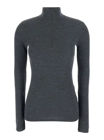 Brunello Cucinelli Wool-cashmere Half-zip Turtleneck Sweater In Blue