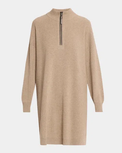 Brunello Cucinelli Wool-cashmere Knit Monili Half-zip Dress In Neutral