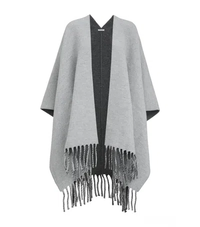 Brunello Cucinelli Wool And Cashmere Double Knit Poncho In Gray