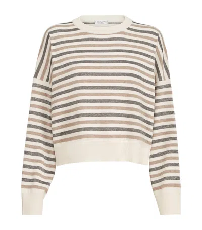 Brunello Cucinelli Wool-cashmere-silk Stripe Sweater In Multi