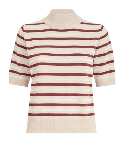 Brunello Cucinelli Wool-cashmere-silk Stripe Top In Neutral