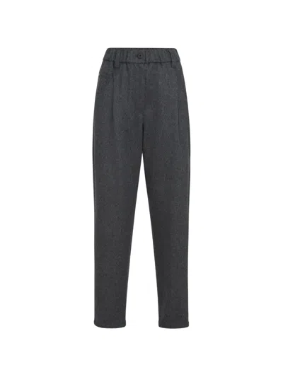 Brunello Cucinelli Wool-flannel Baggy Trousers With Monili In Gray