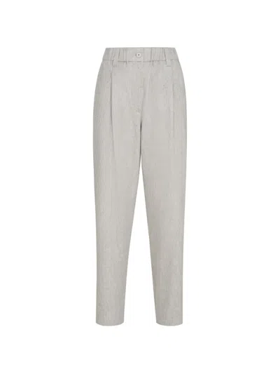Brunello Cucinelli Wool-flannel Baggy Trousers With Monili In Gray