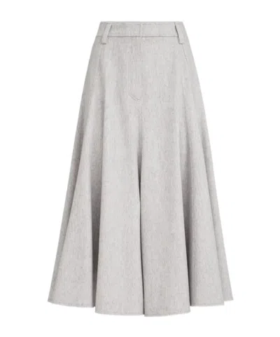 Brunello Cucinelli Wool-flannel Flared Skirt With Monili In Gray