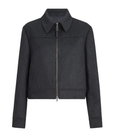 Brunello Cucinelli Wool-flannel Outerwear Jacket With Shiny Zipper-pull In Black