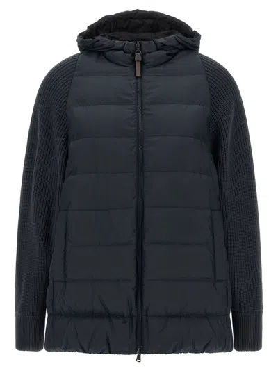 Brunello Cucinelli Wool-knit Sleeve Down Jacket In Black