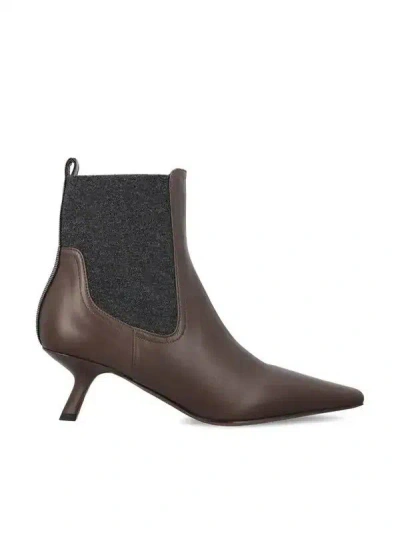 Brunello Cucinelli Wool-lined Leather Chelsea Boots In Brown