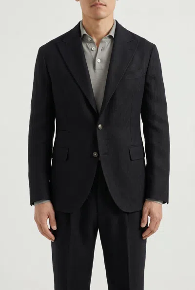 Brunello Cucinelli Wool-linen Blend Suit In Black