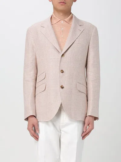 Brunello Cucinelli Wool-linen Plaid Blazer In Pink