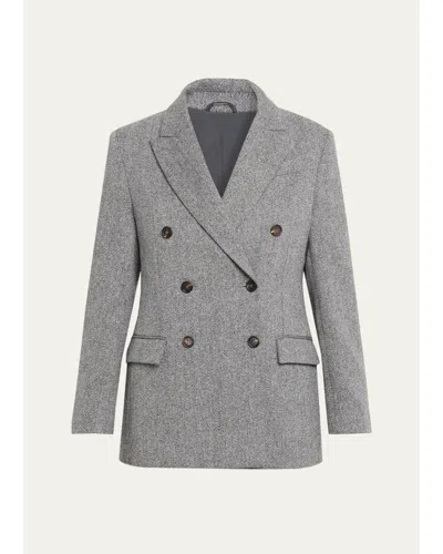 Brunello Cucinelli Wool-mohair Herringbone Blazer In Gray