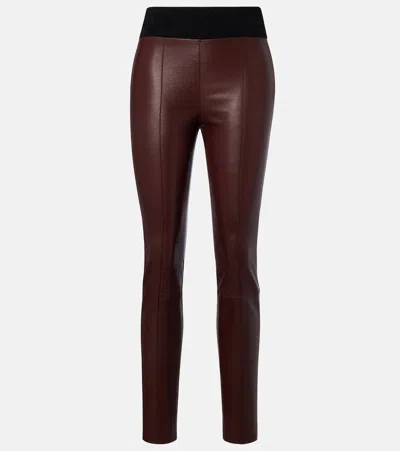 Brunello Cucinelli Wool-trimmed Leather Slim Pants In Brown
