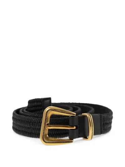 Brunello Cucinelli Rustic Woven Linen Belt In Black