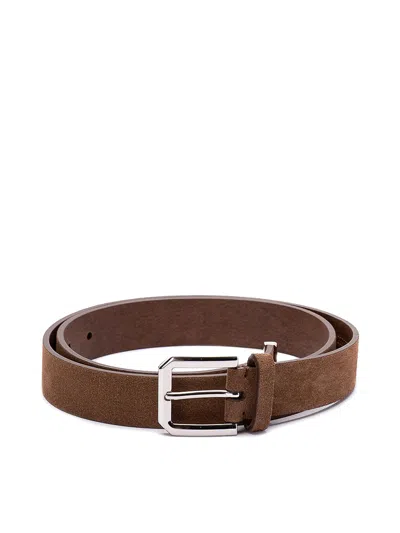 Brunello Cucinelli Belt With Square Buckle And Tip In Brown