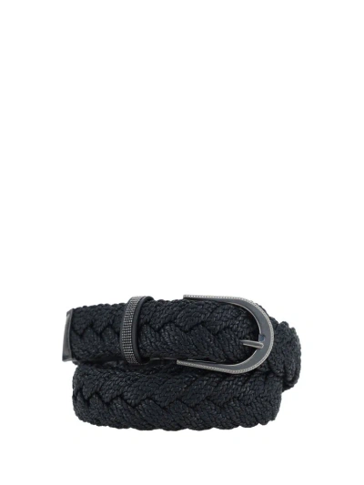 Brunello Cucinelli Woven Buckle Embellished Belt In Black