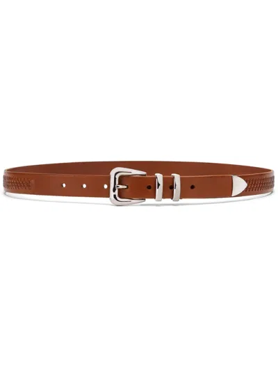 Brunello Cucinelli Woven Buckled Leather Belt In Brown