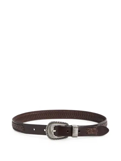 Brunello Cucinelli Kids' Woven Calfskin Belt In Brown