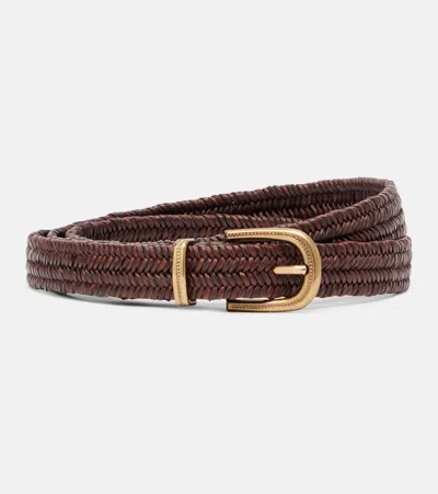 Brunello Cucinelli Woven Leather Belt In Brown