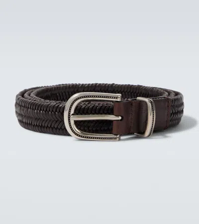 Brunello Cucinelli Woven Leather Belt In Brown
