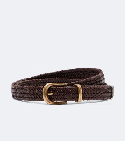 Brunello Cucinelli Woven Leather Belt In Brown