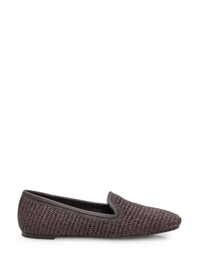 Brunello Cucinelli Woven Leather Moccasin Flats In Multi