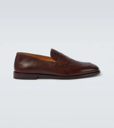 Brunello Cucinelli Woven Leather Penny Loafers In Brown