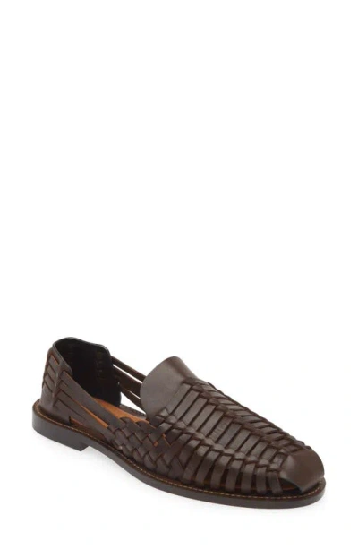 Brunello Cucinelli Woven Leather Sandal In C8894 Dark Brown