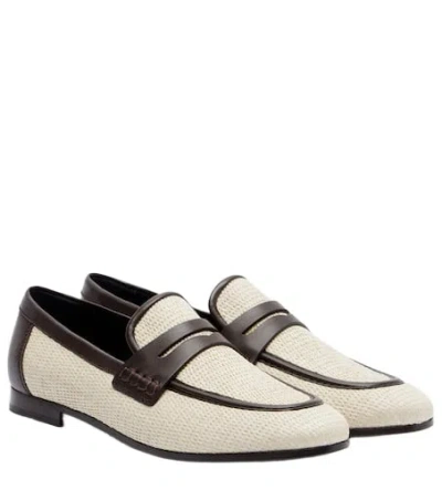 Brunello Cucinelli Woven Leather-trimmed Penny Loafers In White
