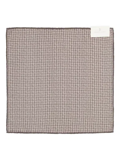 Brunello Cucinelli Checked Silk-jacquard Pocket Square In Gray