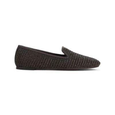 Brunello Cucinelli Woven Raffia And Calf Leather Sandals In Brown