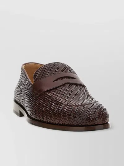 Brunello Cucinelli Woven Round Toe Leather Sole Loafers