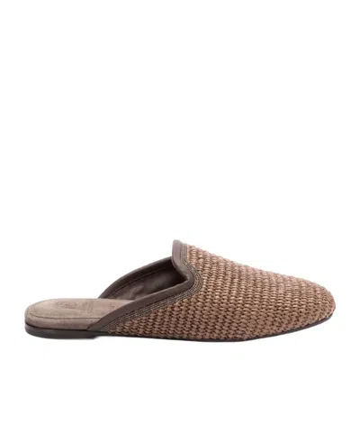 Brunello Cucinelli Woven Slippers In Brown