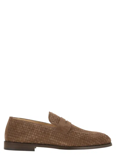 Brunello Cucinelli Woven Suede Penny Loafer In Brown