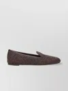 Brunello Cucinelli Woven Texture Round Toe Flat Sole Slippers In Brown