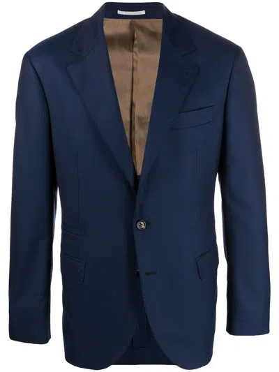 Brunello Cucinelli Woven Virgin Wool Blazer In Blue