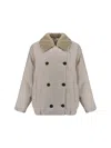 Brunello Cucinelli Beige Double-breasted Jacket With Spread Collar In Tech Fabric Woman