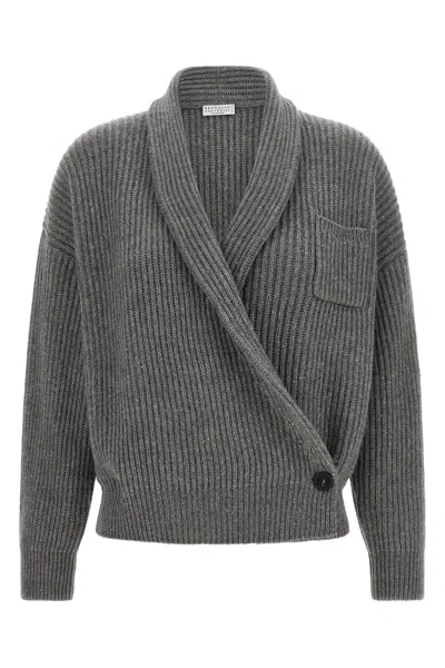 Brunello Cucinelli Wrap Cardigan In Gray