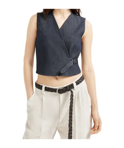Brunello Cucinelli Wrap Cotton Waistcoat In Black