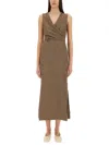 Brunello Cucinelli Wrap Effect Linen Dress In Brown