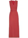 Brunello Cucinelli Red Viscose And Linen Blend Midi Dress