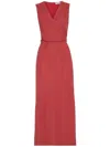 Brunello Cucinelli Red Viscose And Linen Blend Midi Dress
