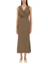 Brunello Cucinelli Wrap Effect Linen Dress In Brown