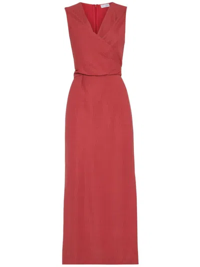 Brunello Cucinelli Linen Dress Wrap Effect In Multicolor