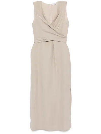 Brunello Cucinelli Wrap-effect Midi Dress In Neutrals