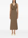 Brunello Cucinelli Wrap Effect Linen Dress In Brown