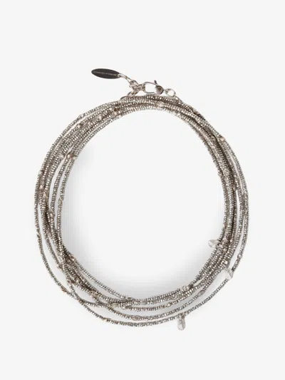 Brunello Cucinelli Wrap Hematite And 925 Sterling Silver Bracelet In Gray