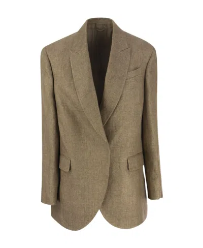 Brunello Cucinelli Wrap-over Linen Blazer In Brown